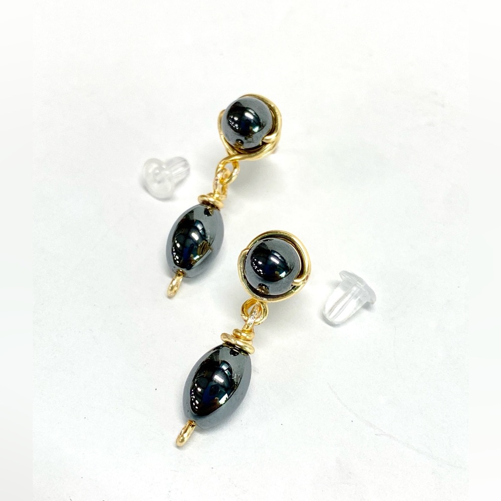 HANDMADE Genuine Hematite Wrapped and Dainty Dandle Earrings